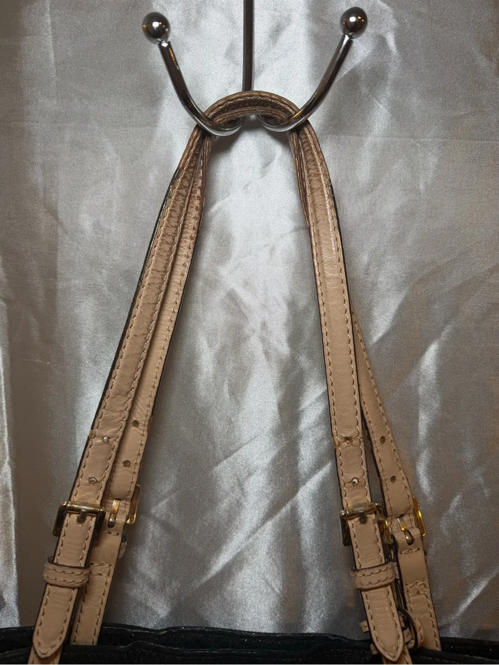 Y2K Michael Kors Black Patent Tote with Beige Straps